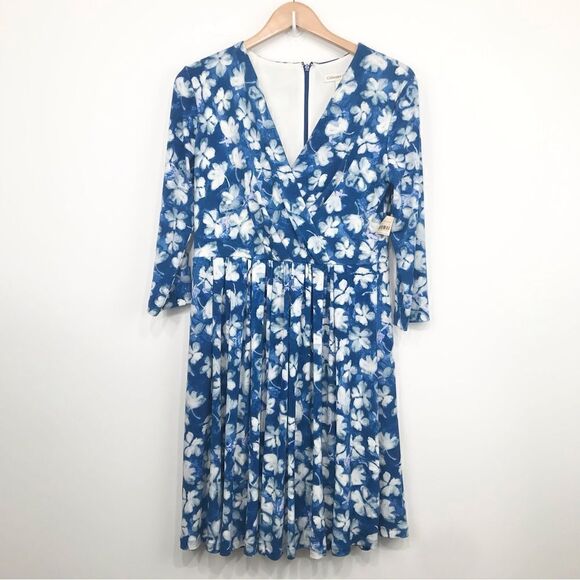 Coldwater Creek Summer Skies Floral Blue and White A Line Dress - Picture 1 of 15
